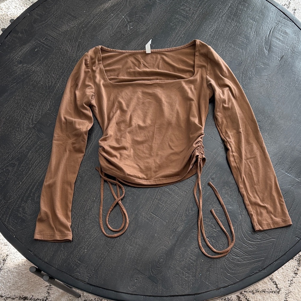 Chocolate Brown Long Sleeve Top with Side Tie